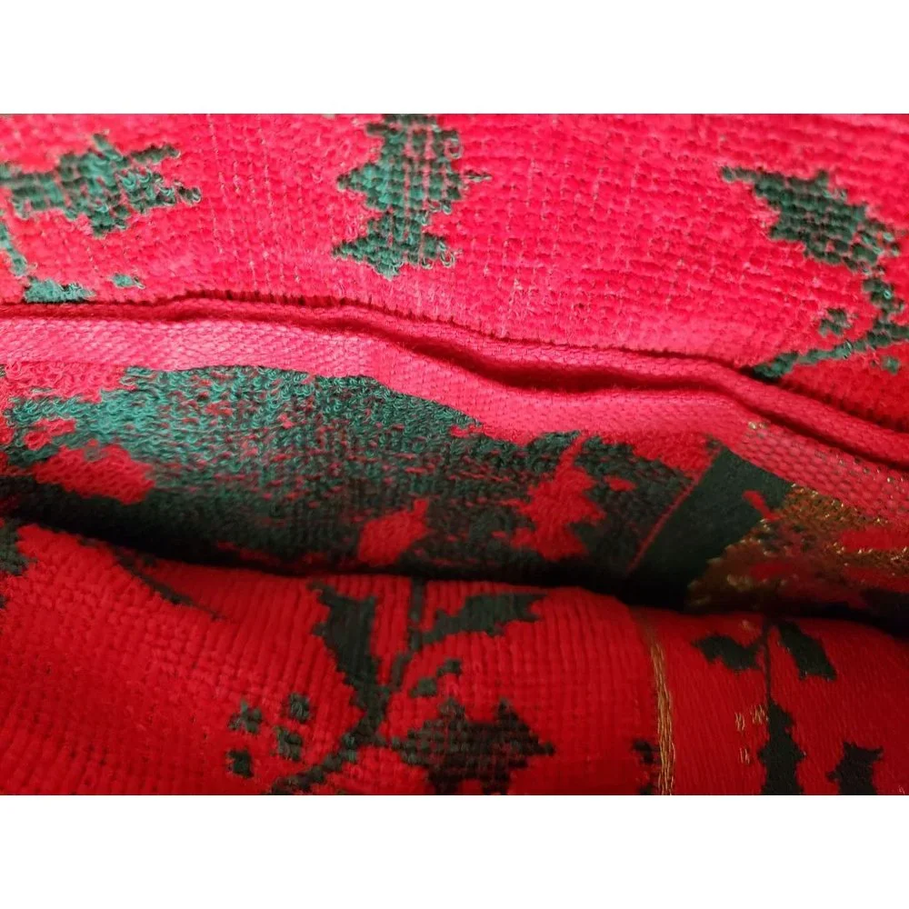 Peachtree Christmas Holly Festive embroidered Gold Red‎ Kitchen Hand towel